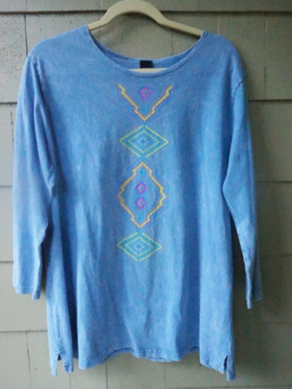 Sabaku Artwear Stonewash Cotton 3/4 Length Tshirt Native American Motif Size L